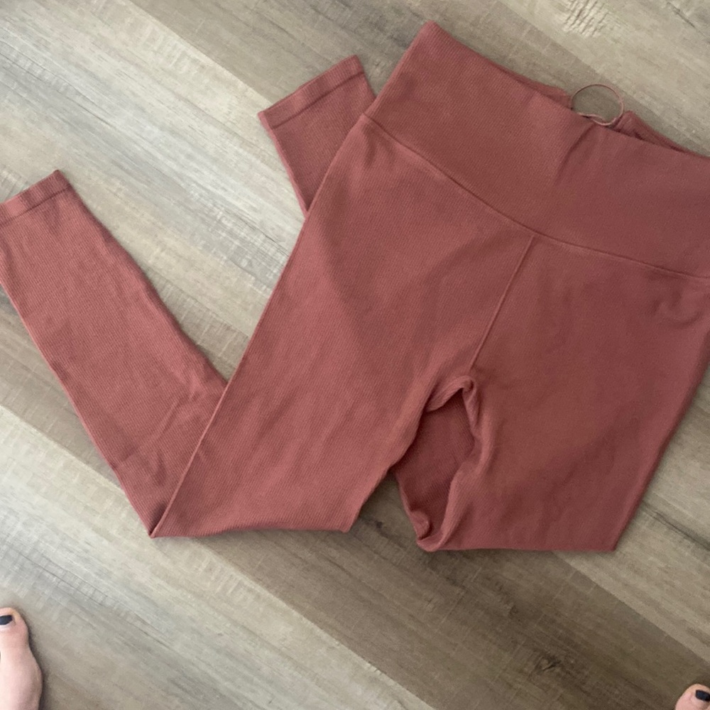 Mauve ribbed leggings- lace up back